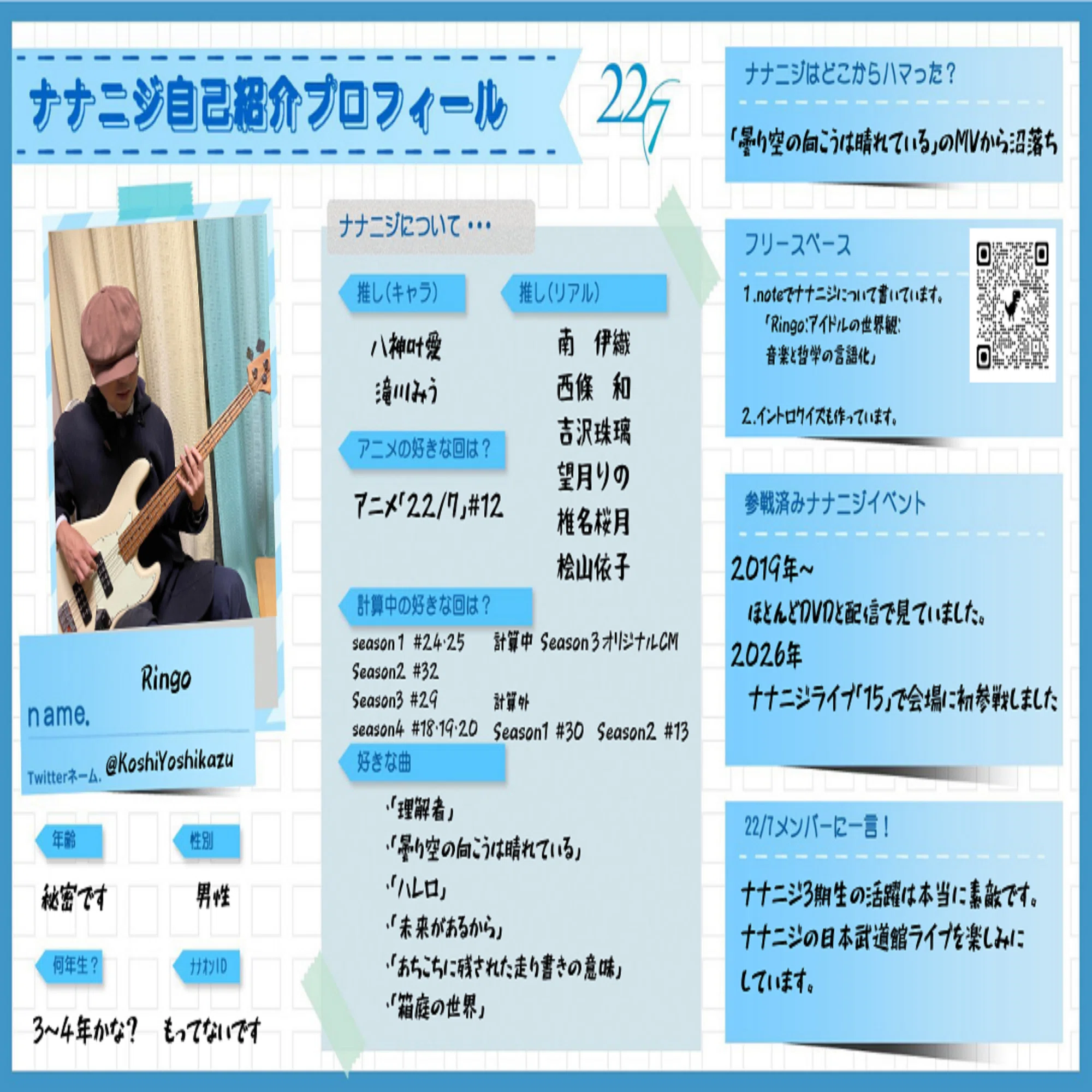ナナニジ自己紹介プロフィールの作成と解説｜越川欣和（Ringo）：22/7