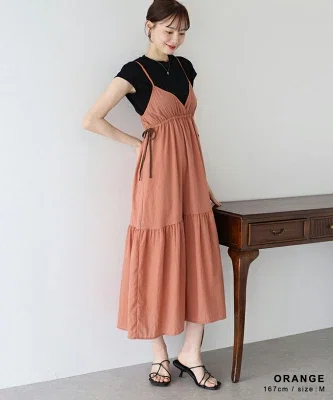 ティアードキャミワンピース。軽やかに広がるシルエットで春夏に着やすそうな一枚