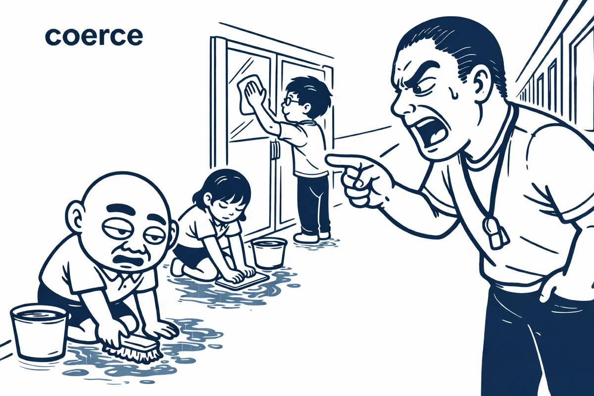 coerce 暗記 | 英単語を語源、連想で覚える。英語学習 、TOEICにも。 ｜ひで