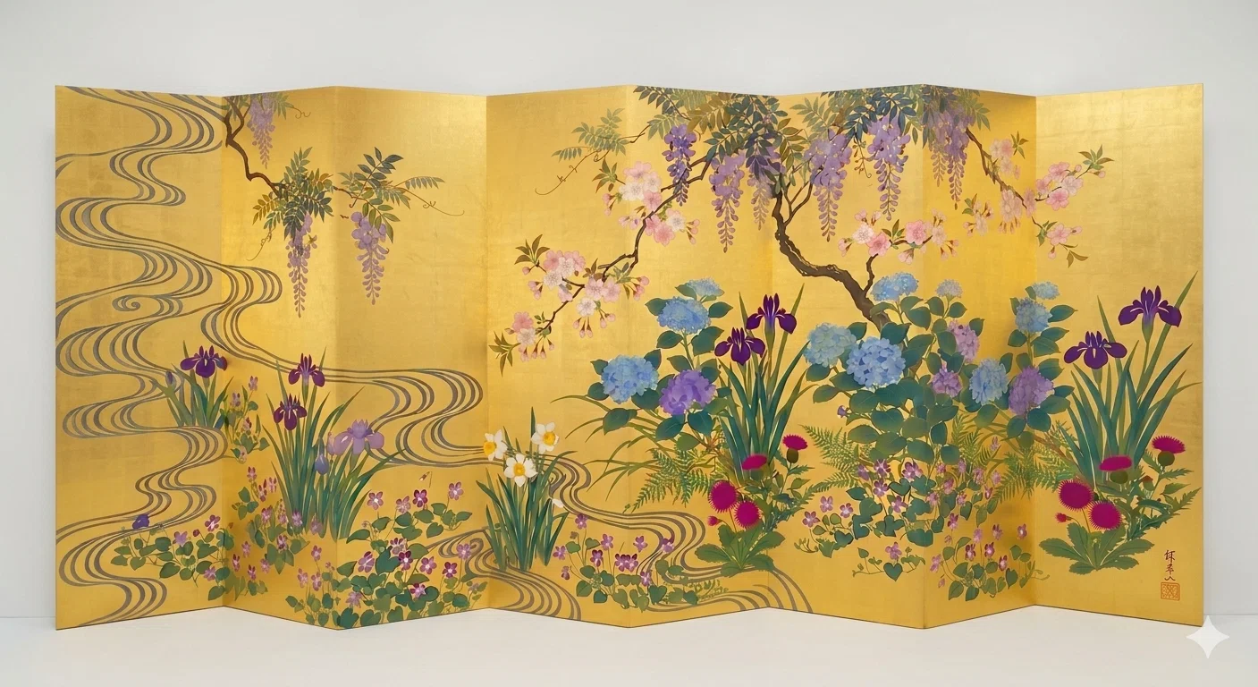 Geminiさん、琳派風の草花の絵を描いて！｜房吉