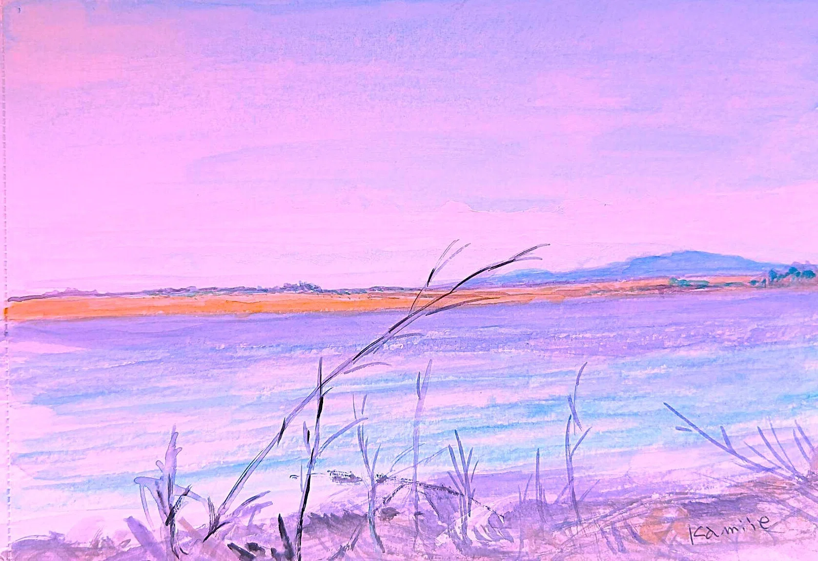 絵画「北海道 虫類川にて」　水彩画 石狩川河口(石狩市)｜北海道の熊おやじ〜北海道の179市町村の歴史と