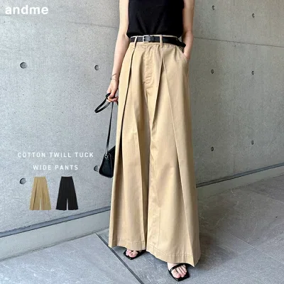 40代向け春服コーデに合うベージュのチノワイドパンツ 着用イメージ
