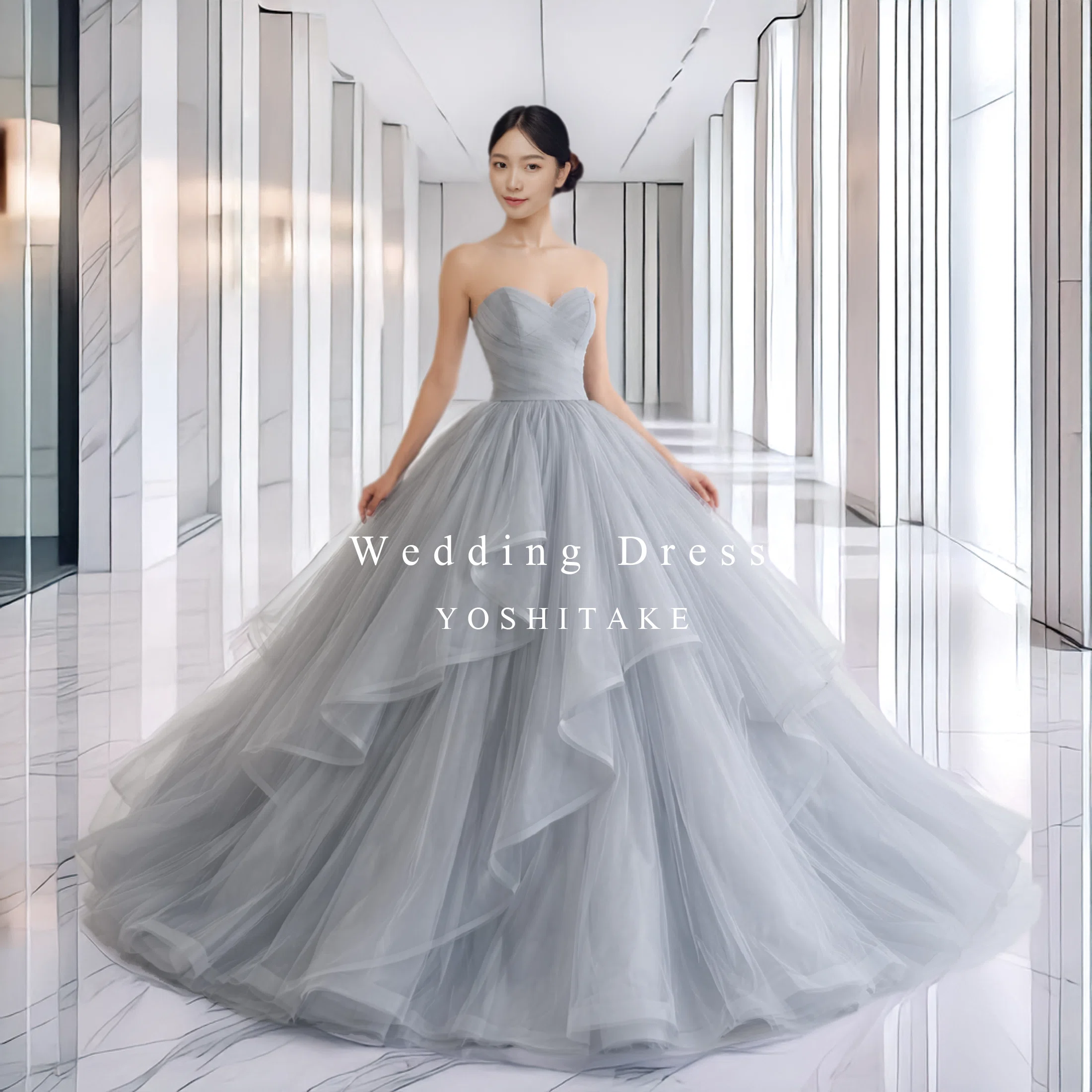 ウエディングドレス.グレー.カラードレス.Aライン.結婚式.前撮り.Y2947