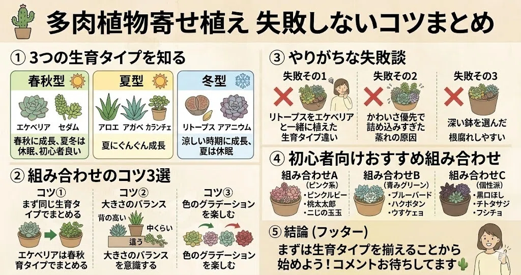 多肉植物の寄せ植え、失敗しない組み合わせ術～生育サイクルが合う品種
