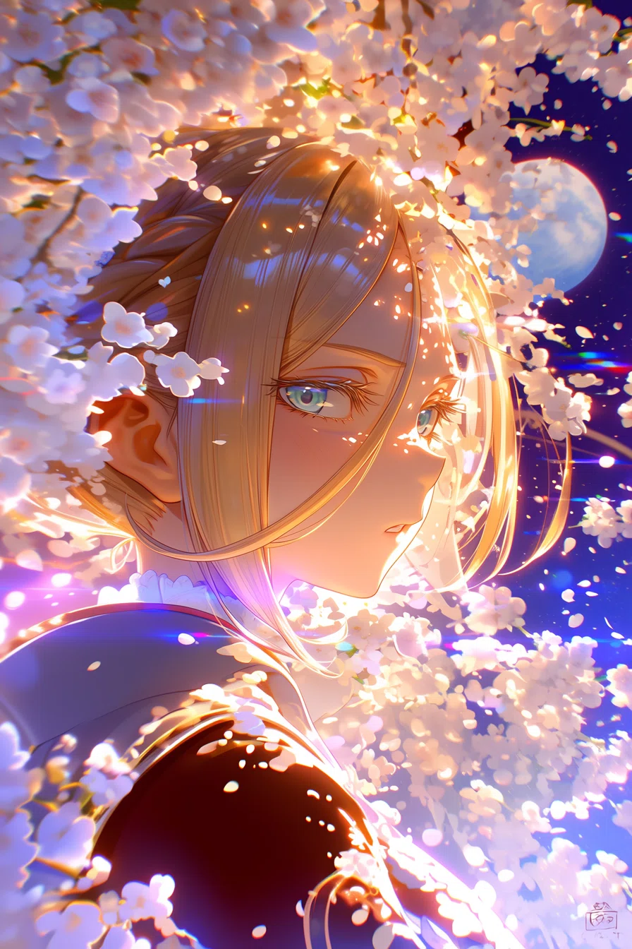夜桜×和装×金髪少女｜Midjourney｜Miya