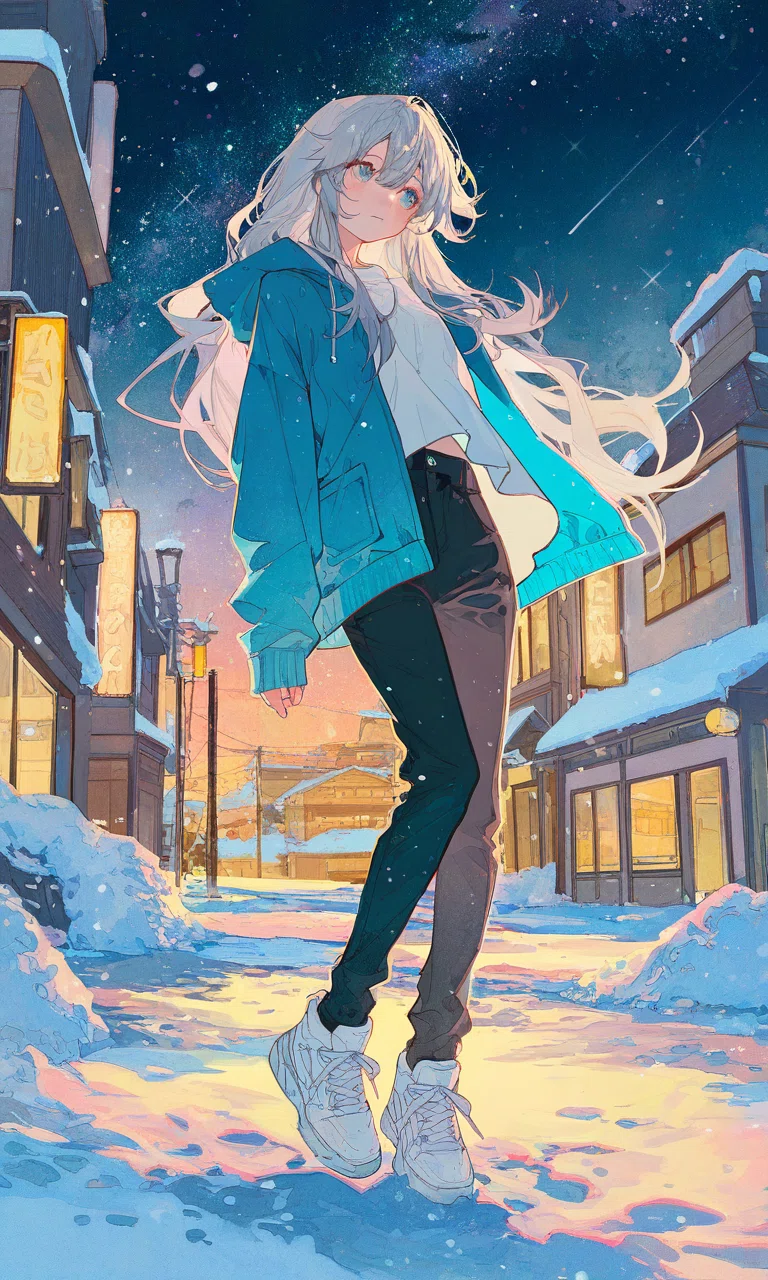AIイラスト｜夜空と星と雪（2）｜きいろ｜AIで日常を楽しく