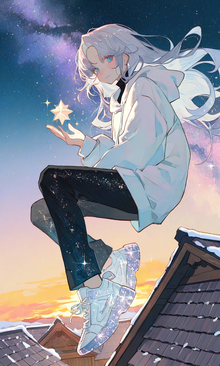 AIイラスト｜夜空と星と雪（2）｜きいろ｜AIで日常を楽しく