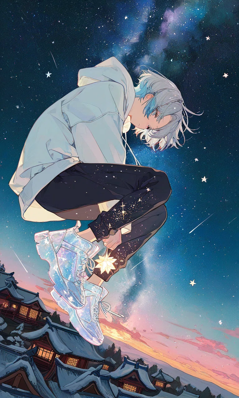 AIイラスト｜夜空と星と雪（2）｜きいろ｜AIで日常を楽しく