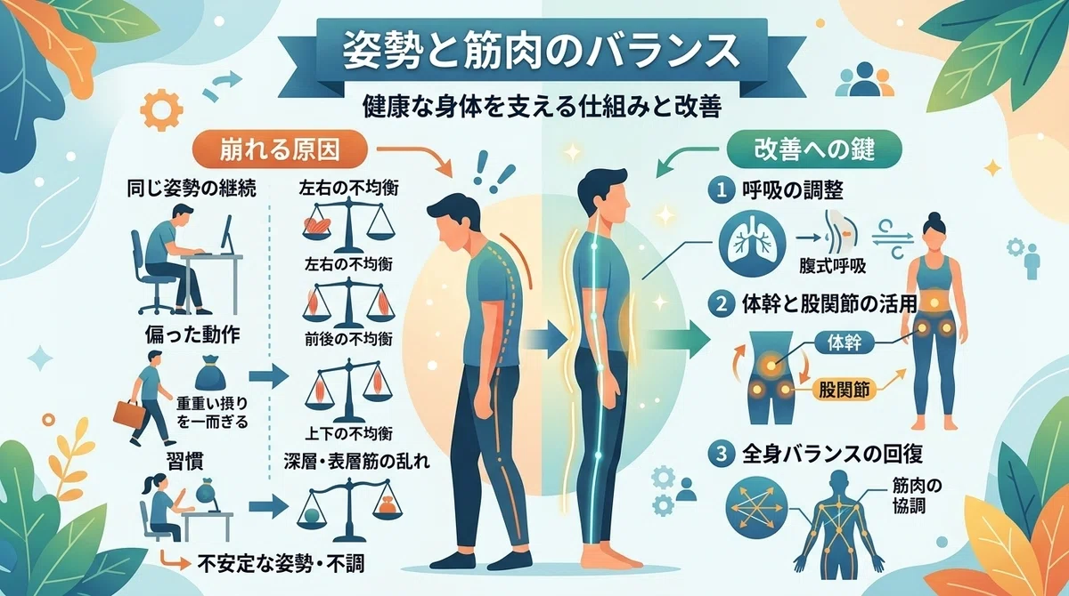 姿勢と筋肉の偏り|崩れる原因と整え方|kairax1996