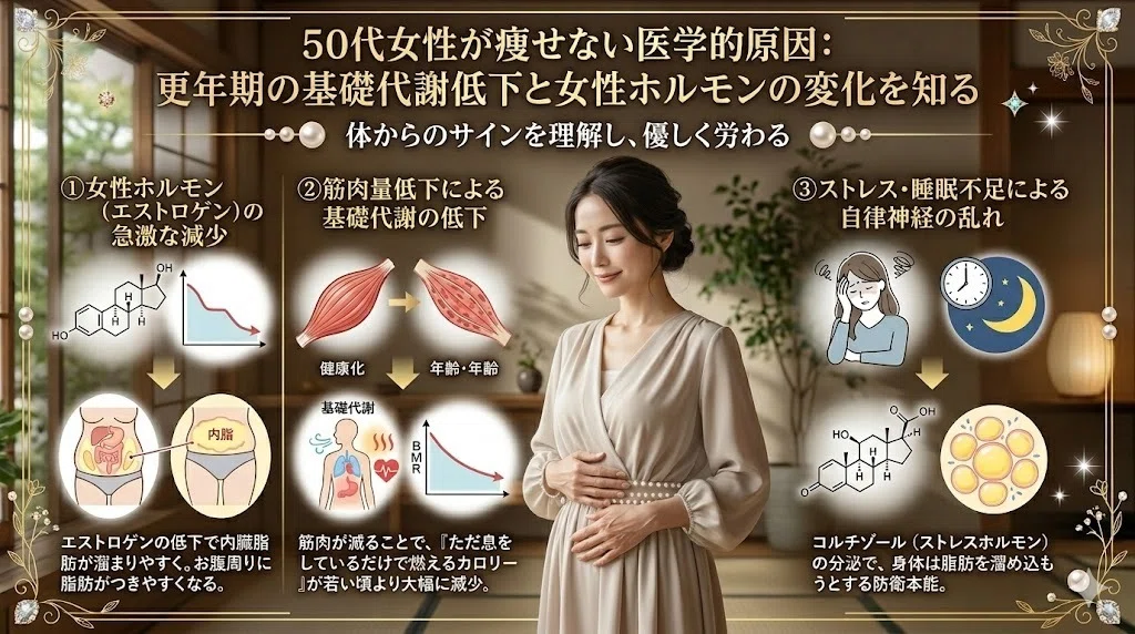 何をやっても痩せない50代の原因は?更年期の基礎代謝低下と女性ホルモンの変化を知る