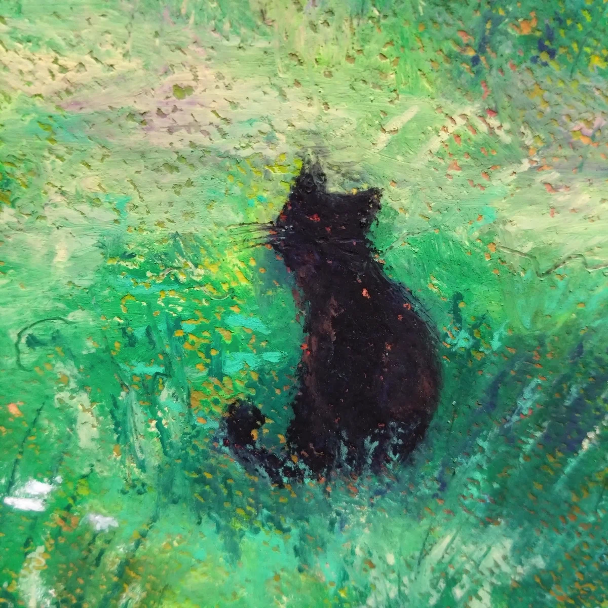 光透く若葉の呼吸| 5月の原画|季節を旅する猫とパステルの絵|オイルパステル画家 Minumie(ミヌミー)