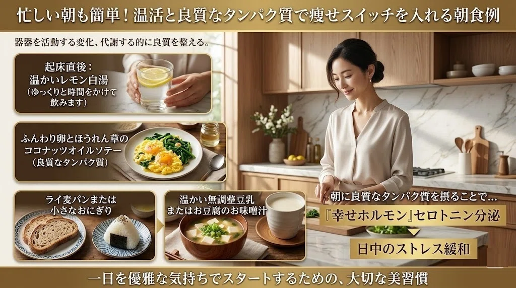 温活と良質なタンパク質で痩せスイッチを入れる朝食メニュー例