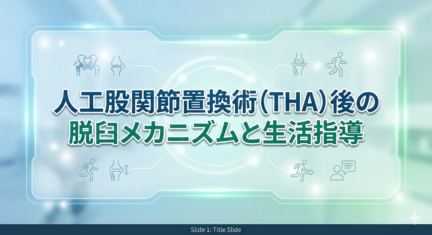 そのまま使える！人工股関節術後の生活指導スライド集。脱臼予防と禁止