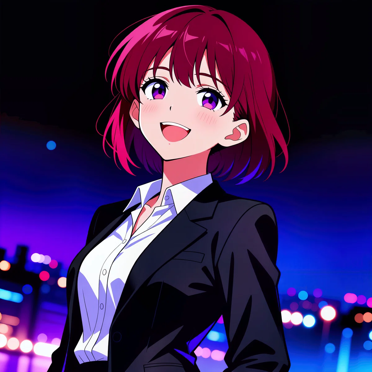 検証用画像:港の夜景を描いたアニメイラスト