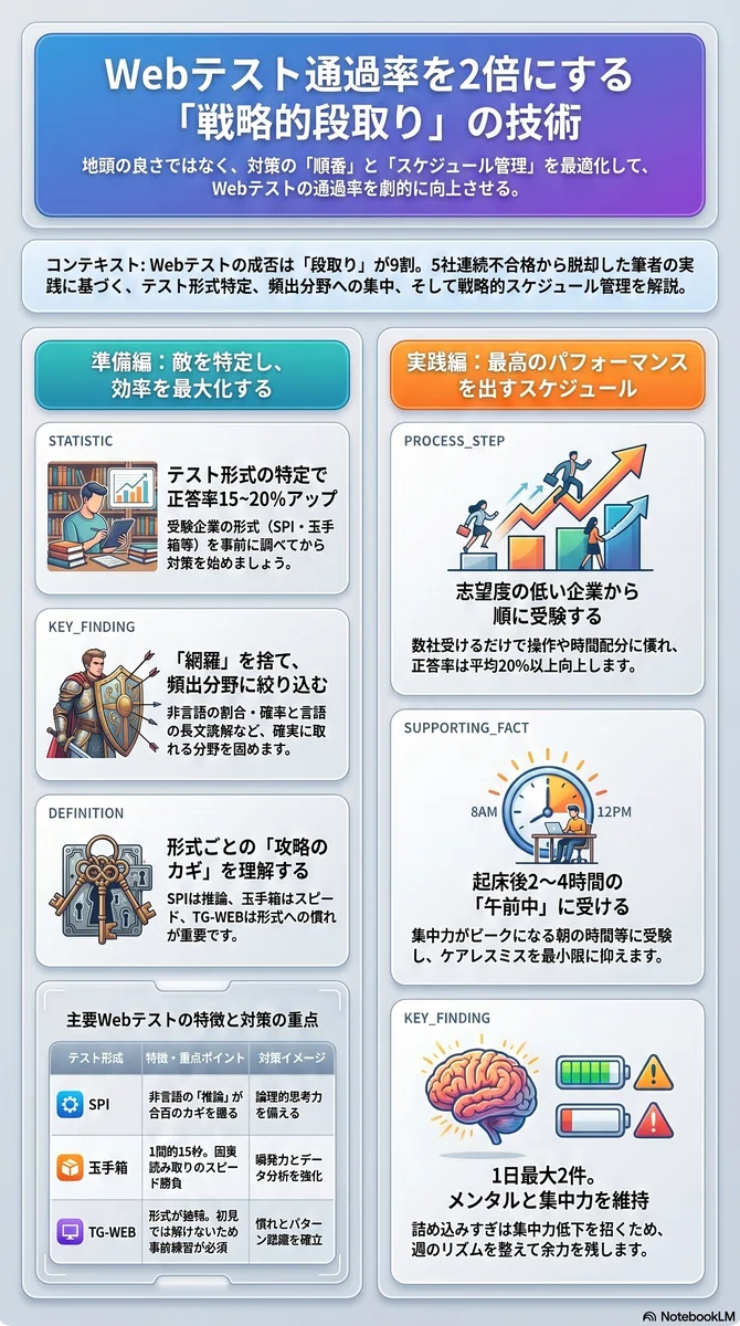Webテスト全落ちから通過率2倍——SPI・玉手箱の対策順序を変えただけの