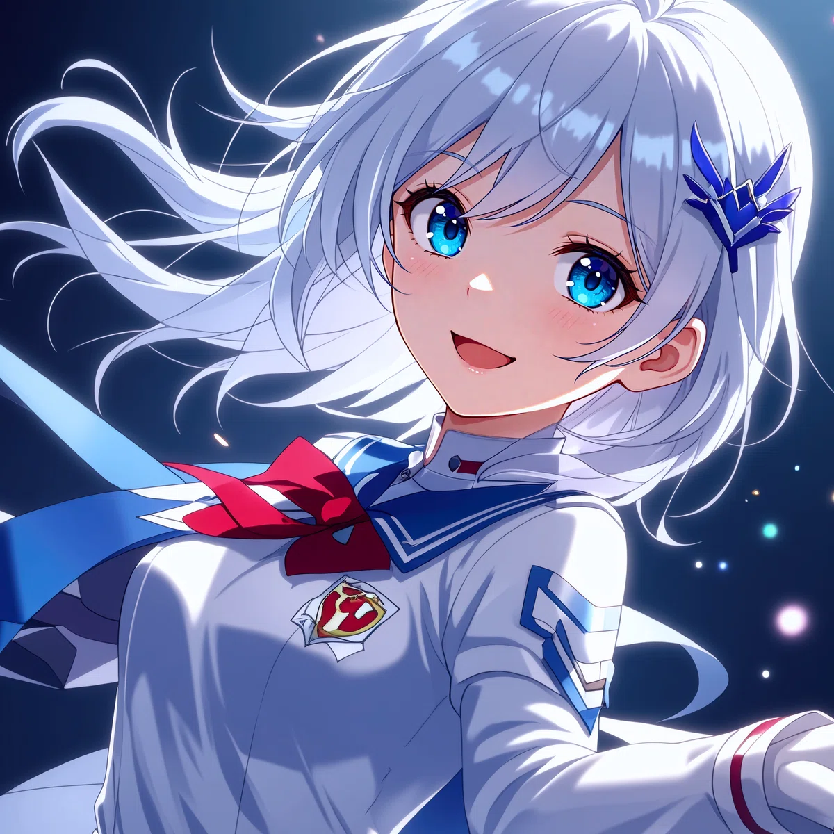 白い制服を着た銀髪の女の子のアニメイラスト