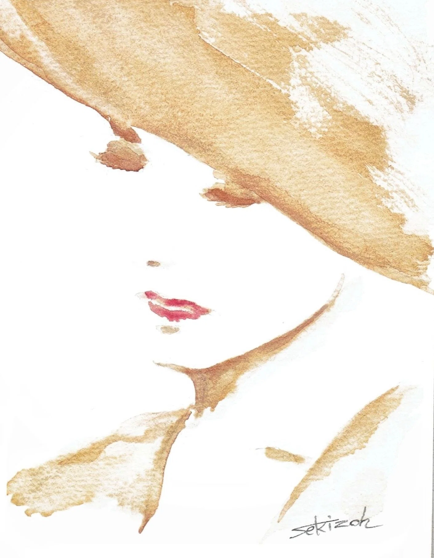 帽子の女』水彩画｜せきぞう、