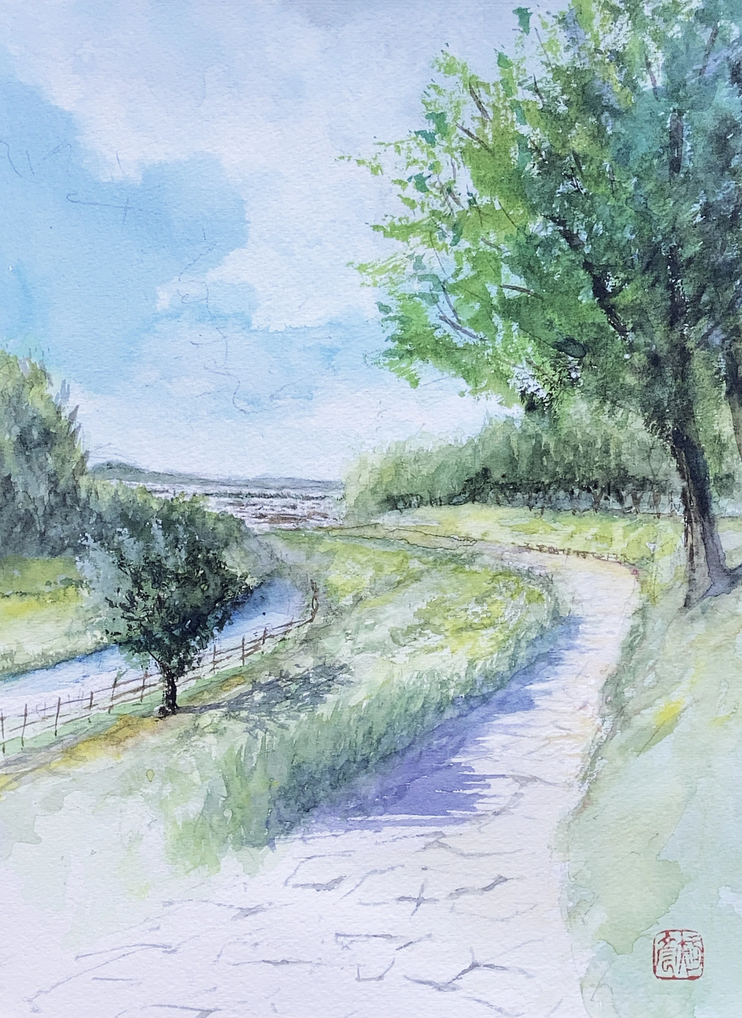 水彩画(風景)№168 水彩画168】ぶらりハイキング。歩いて癒される山の辺の道。｜tatatotoya