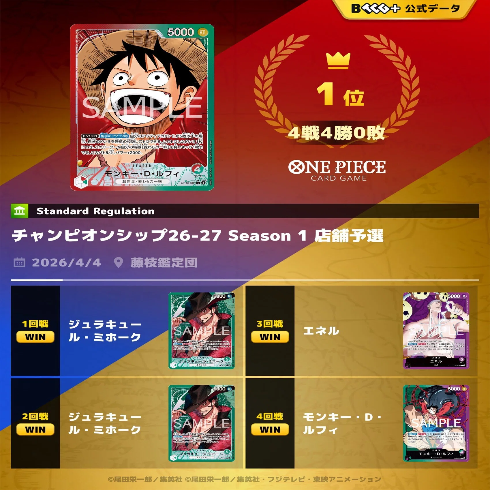 15弾フラシ、16弾エクバ優勝赤緑ルフィ｜ままちゃり