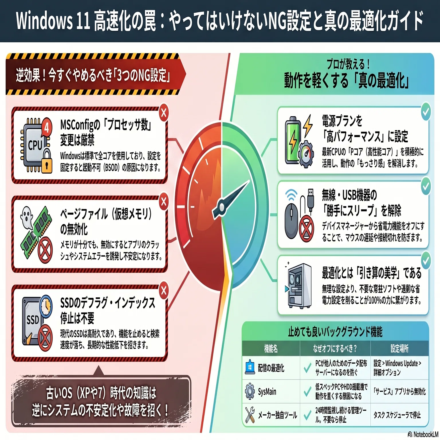 逆効果なNG設定5選】Windows 11高速化の罠！『2026年最新情報』真の