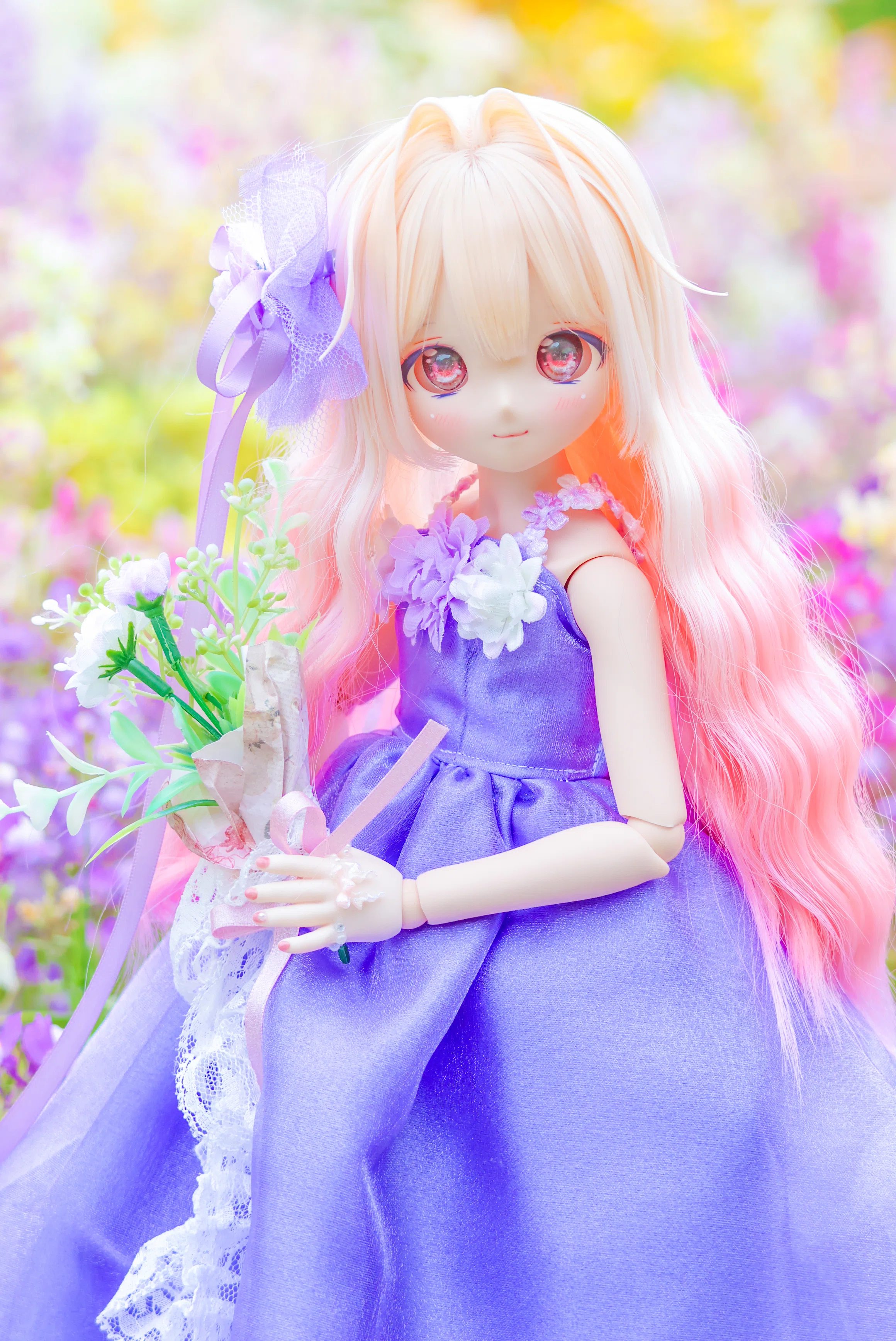 デザイナードールギフト カラフルな花柄の人形 ドール撮影】お花畑のプリンセス｜なつき
