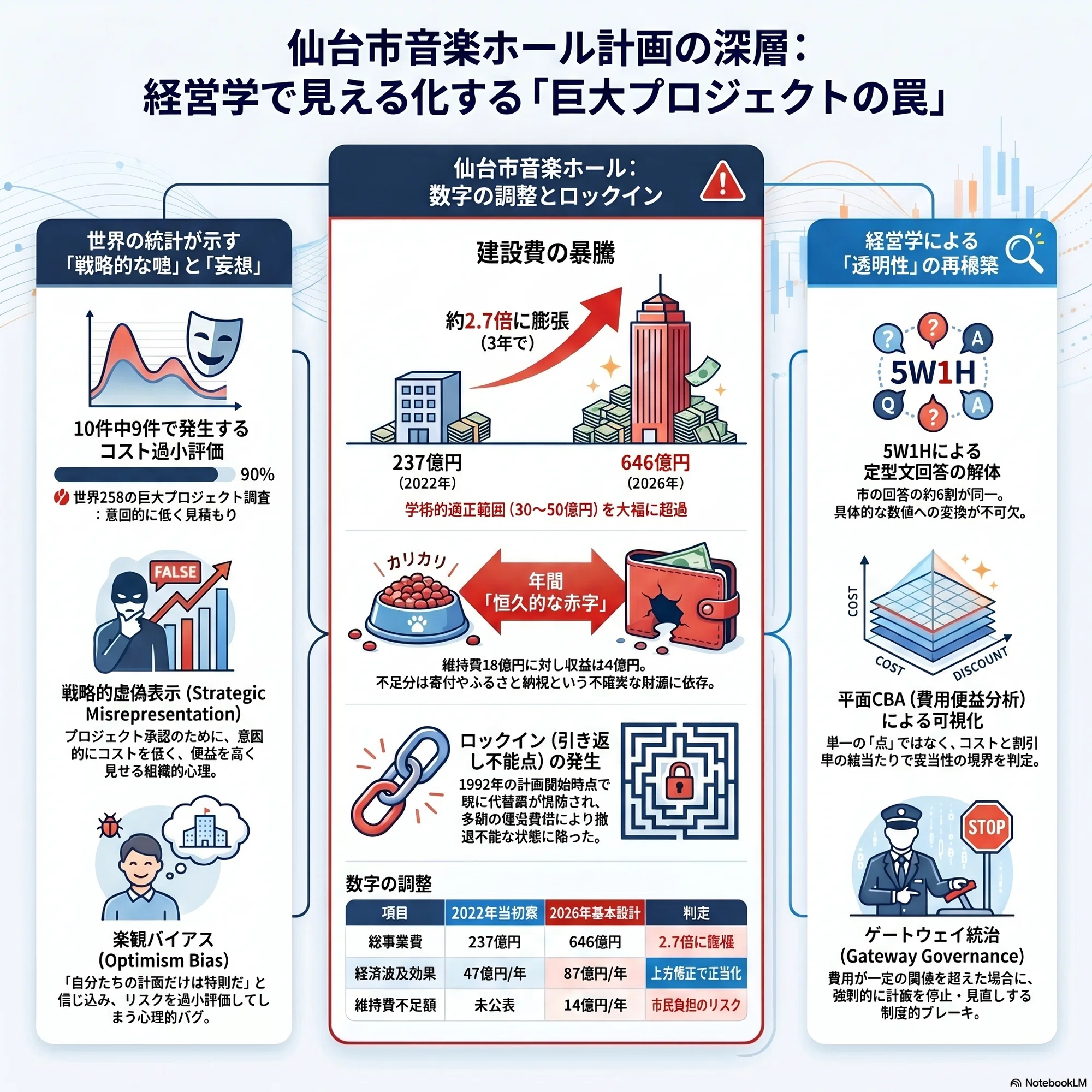 仙台市音楽ホール計画646億円と経済波及効果47億円から87億円へ修正の