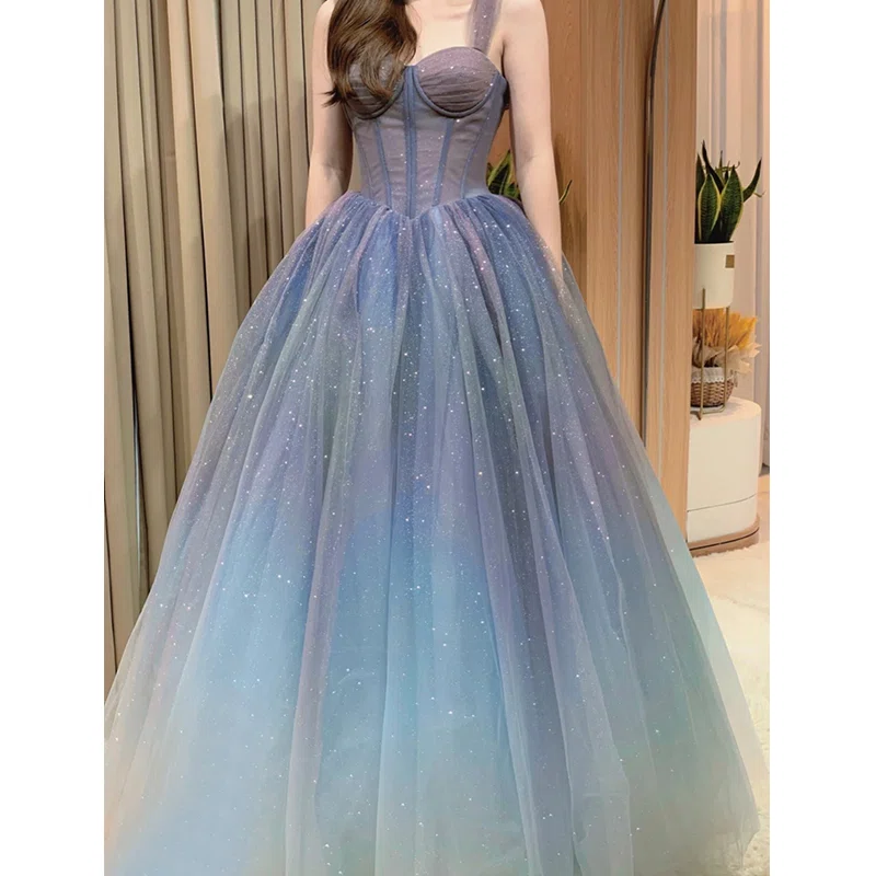 sachin and babi light blue dress Starry Night Black Prom Dress Long V Neck Tulle Evening Dress DTP1021 –  DressTok.co.uk main image 1