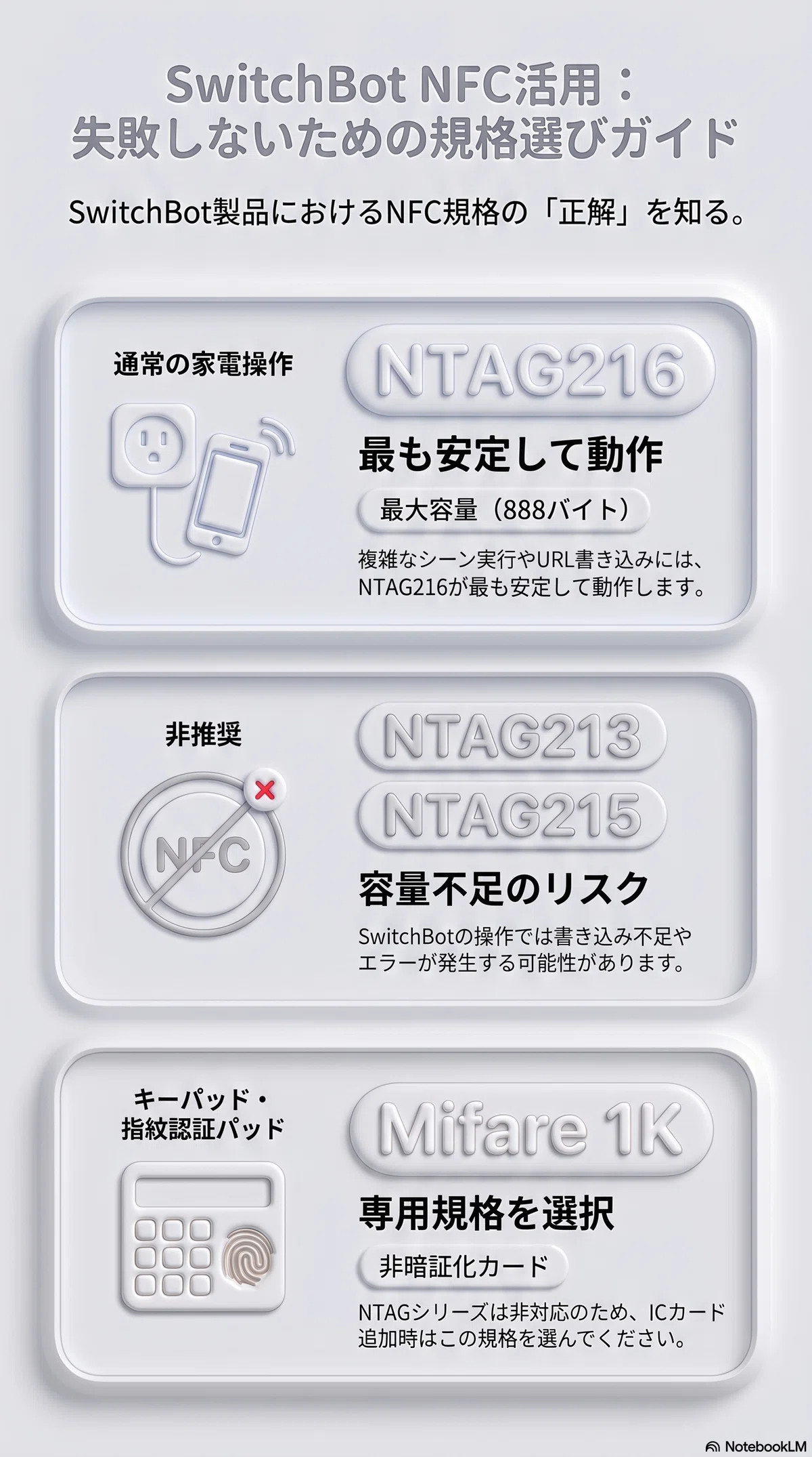 注意】SwitchBotキーパッドに市販のNFCタグは使える？NTAGシリーズは非 