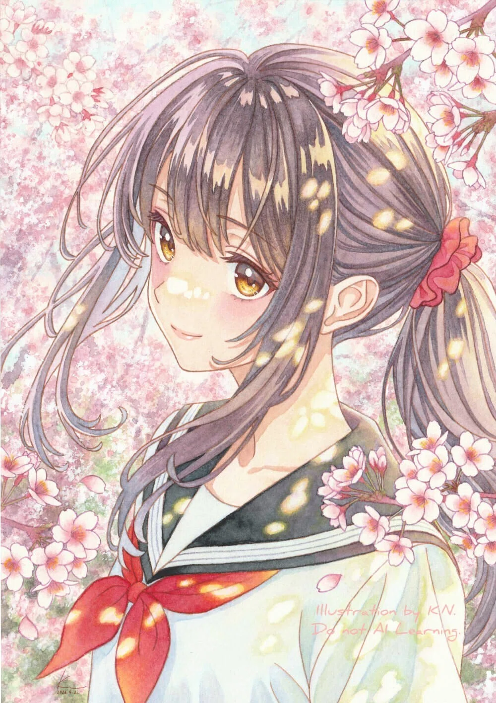 「IZUMI」　アキーラで描いた透明感のある作品　原画 透明水彩イラストNO.51｜K.N.