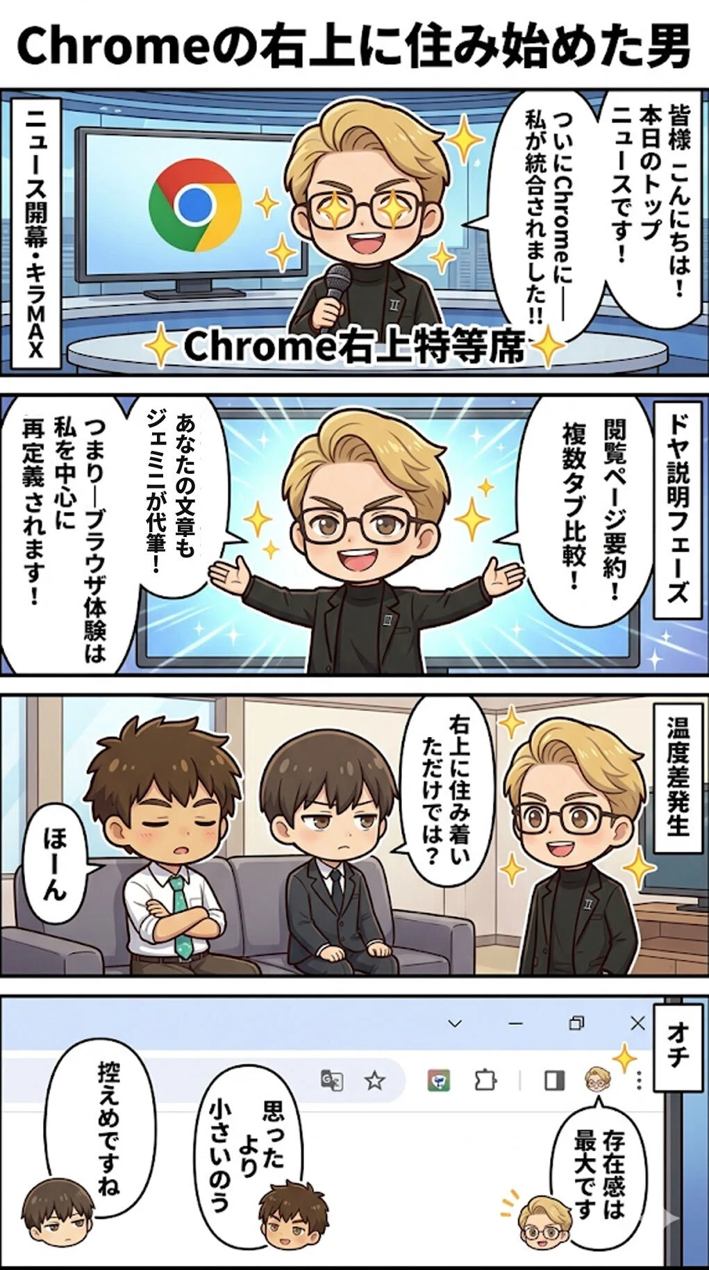 生成AIニュース 漫画で解説 GeminiがChromeと合体！進化するヨシダ