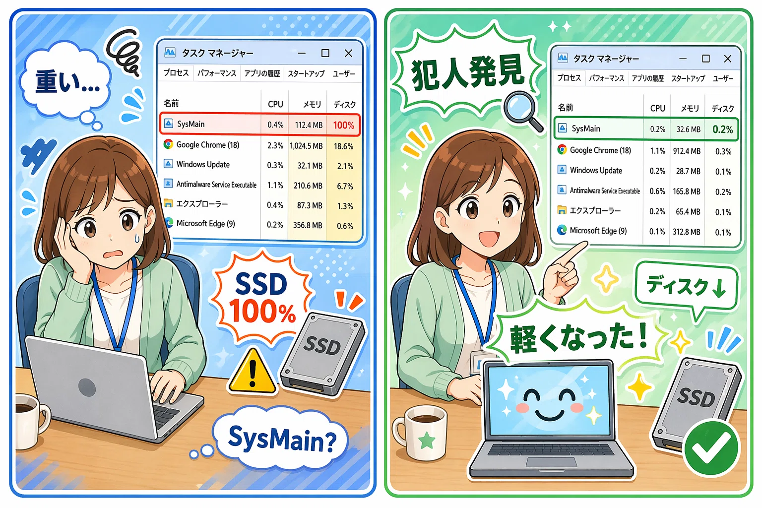 解決】SSD使用率100%でPCが重い？タスクマネージャーでの犯人特定術