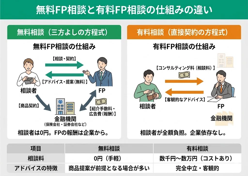 無料FP相談と有料FP相談の仕組みの違い説明画像
