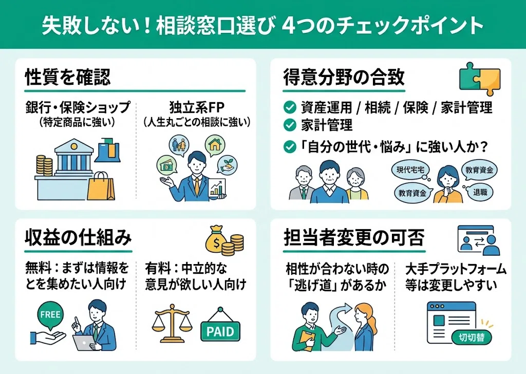 相談窓口を選ぶ際のチェックポイント画像