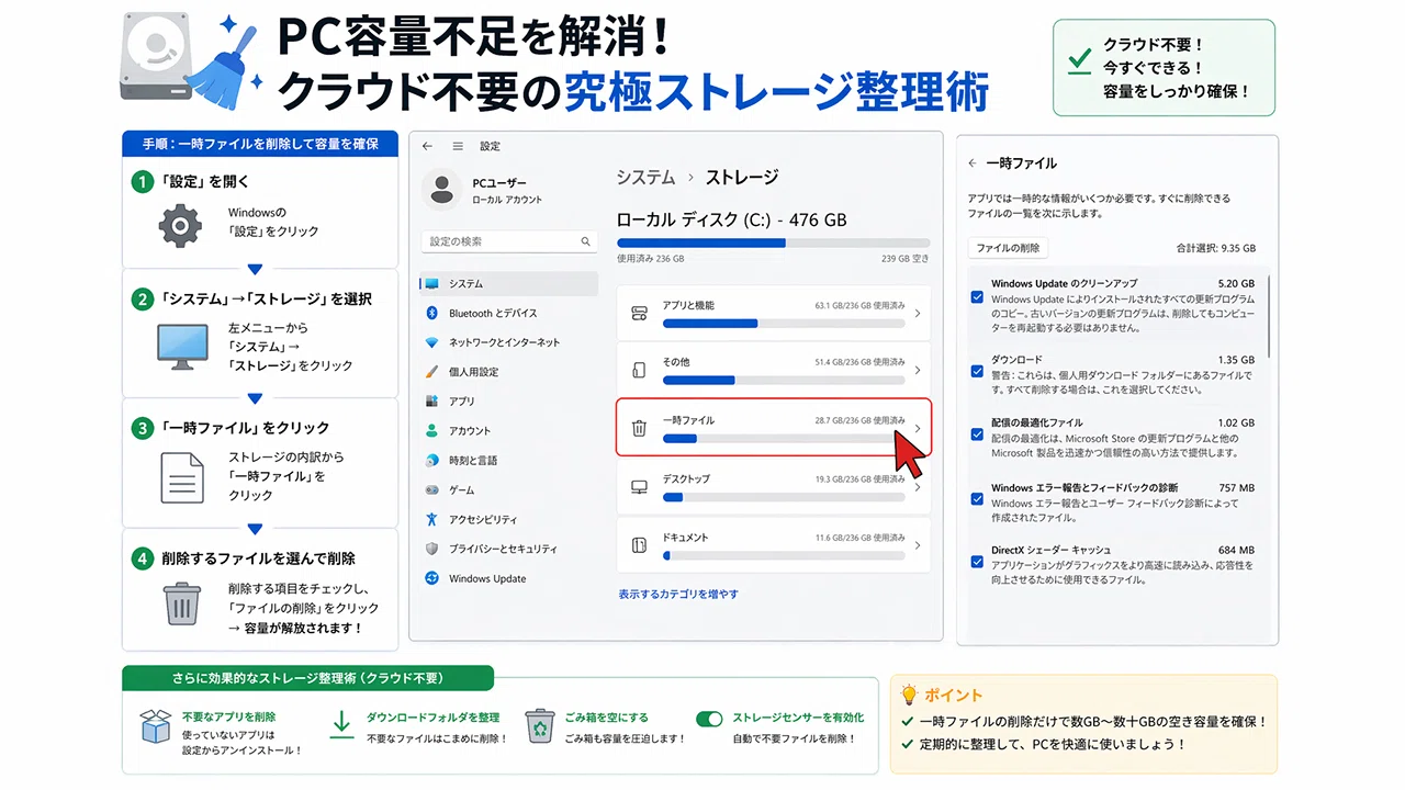 PC容量不足を解消！クラウド不要の究極ストレージ整理術｜中古パソコン
