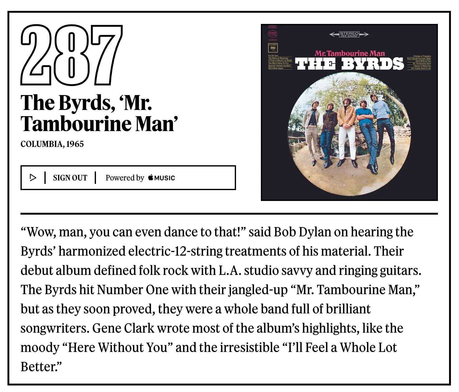 287位：ザ・バーズ『Mr. Tambourine Man』｜「歴代最高のアルバム500選 