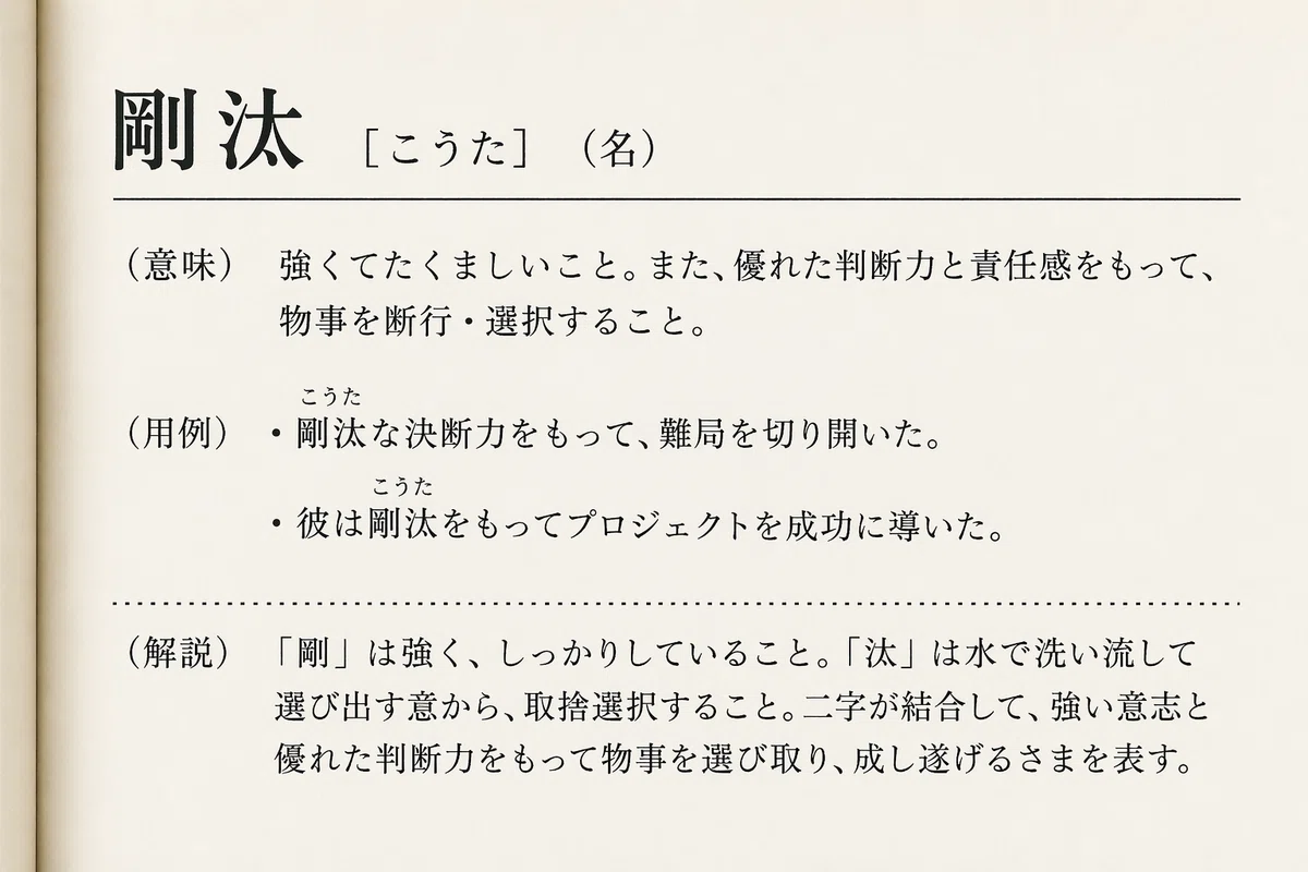 ChatGPTによる画像生成（プロンプト：剛汰という熟語があったとしたらどういう意味か、画像で出力してください。辞書の一部かのように）