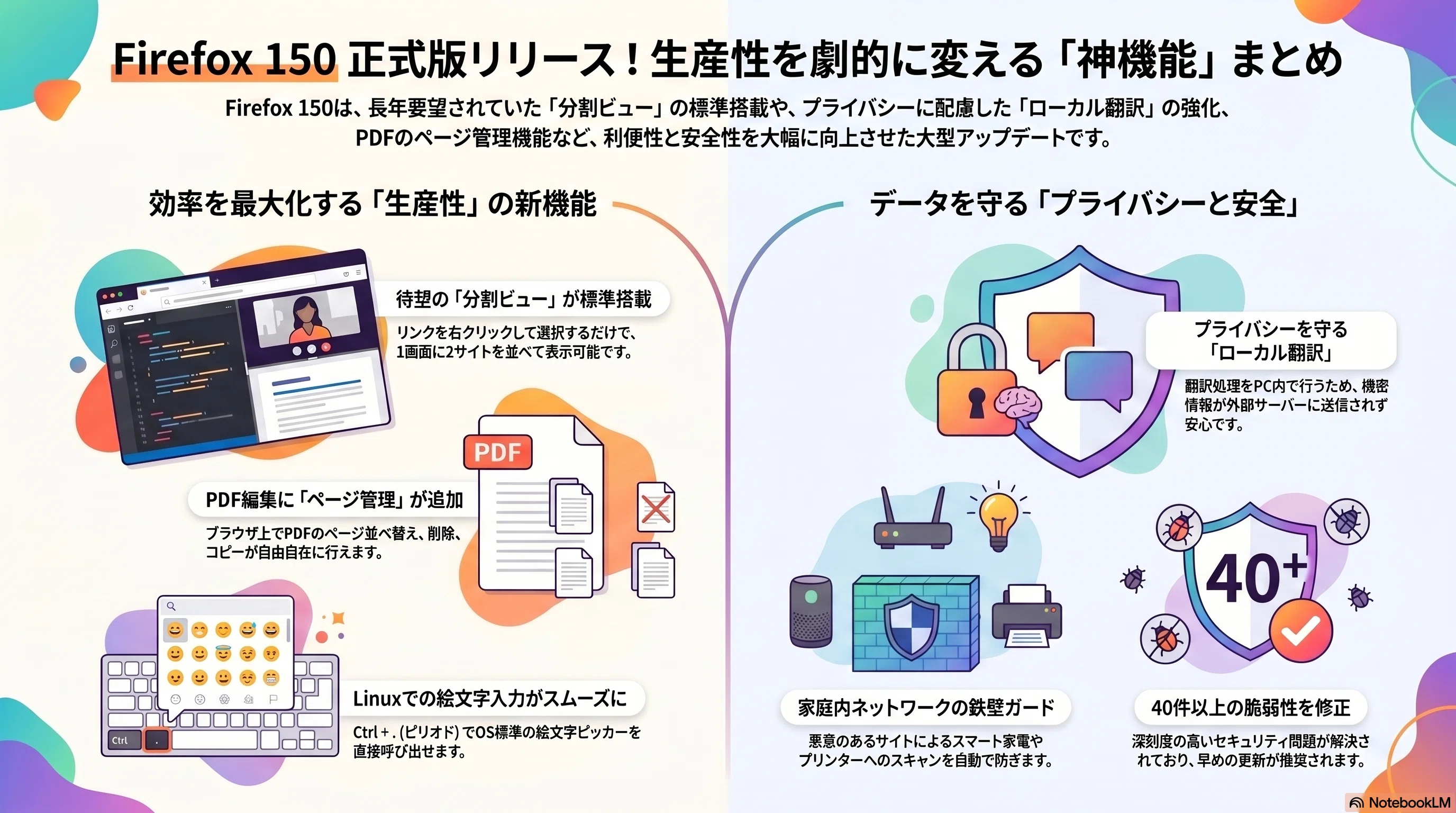 Firefox 150」正式版がリリース！待望の分割ビュー・翻訳・PDF編集など
