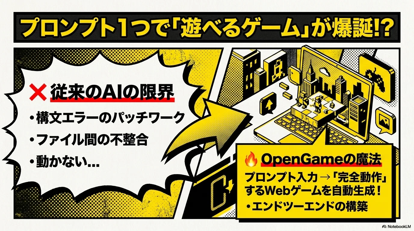 OpenGame: プロンプトからのエンドツーエンド・ゲーム開発を実現する