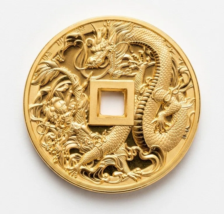 黄金の龍が舞う道教の世界。驚異の造形美を誇る中国『哪吒掃龍』メダル