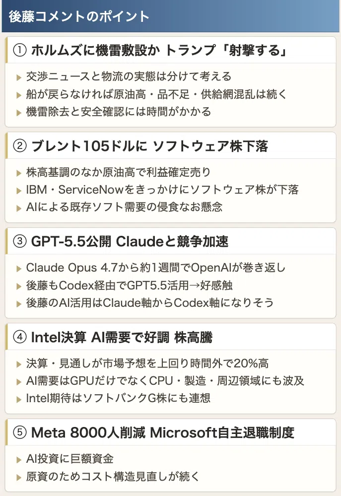 朝メモ】 GPT5.5公開 Intel株 急騰｜後藤達也