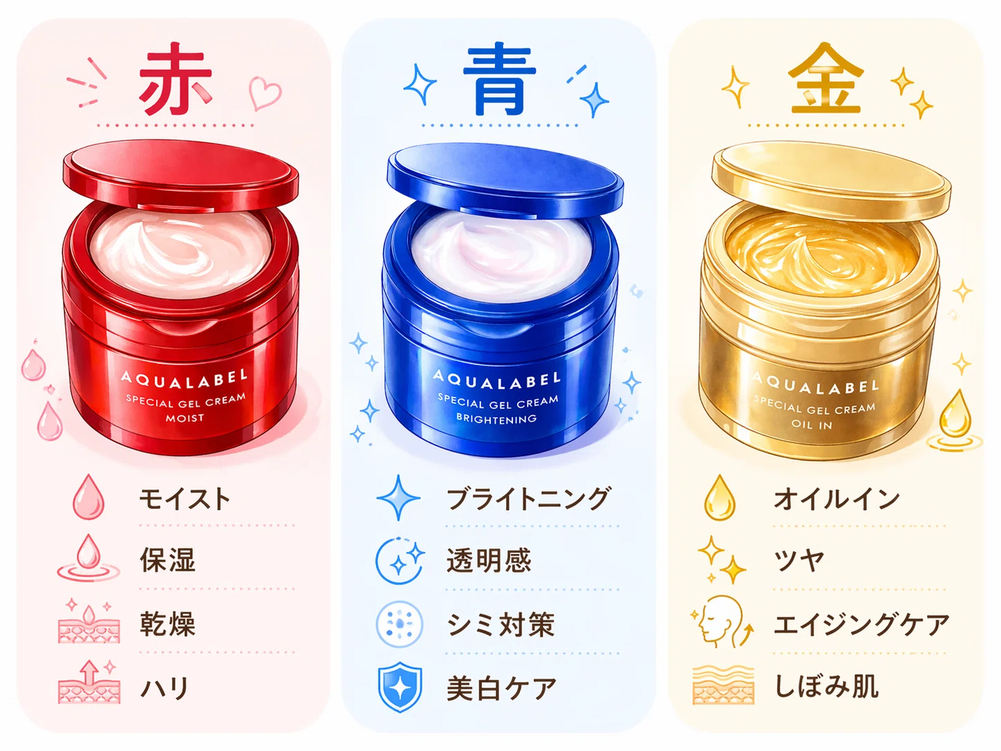 アクアレーベル オールインワンジェルクリームEX 赤・青・金どれがいい