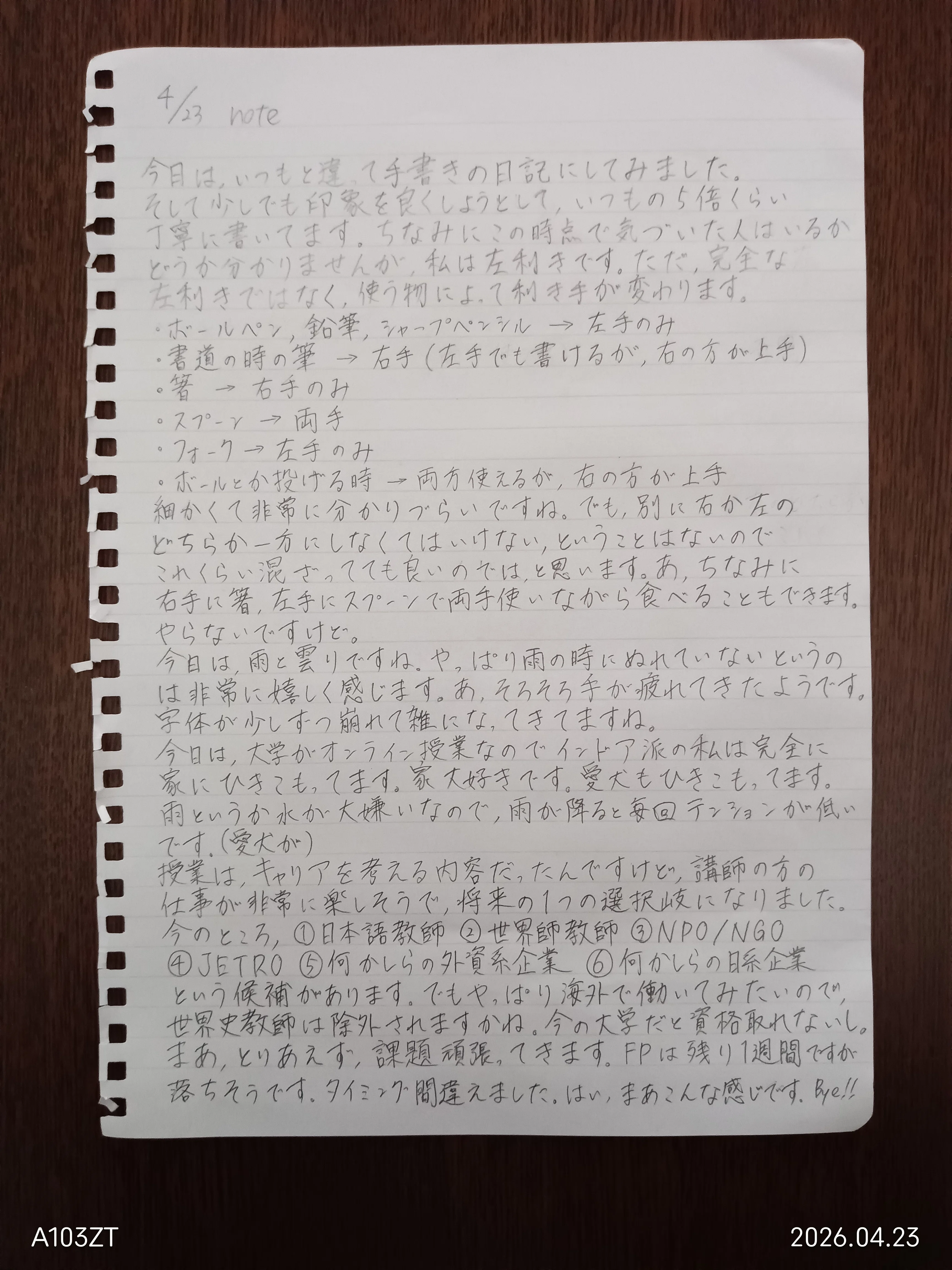 4/23 手書き｜さな