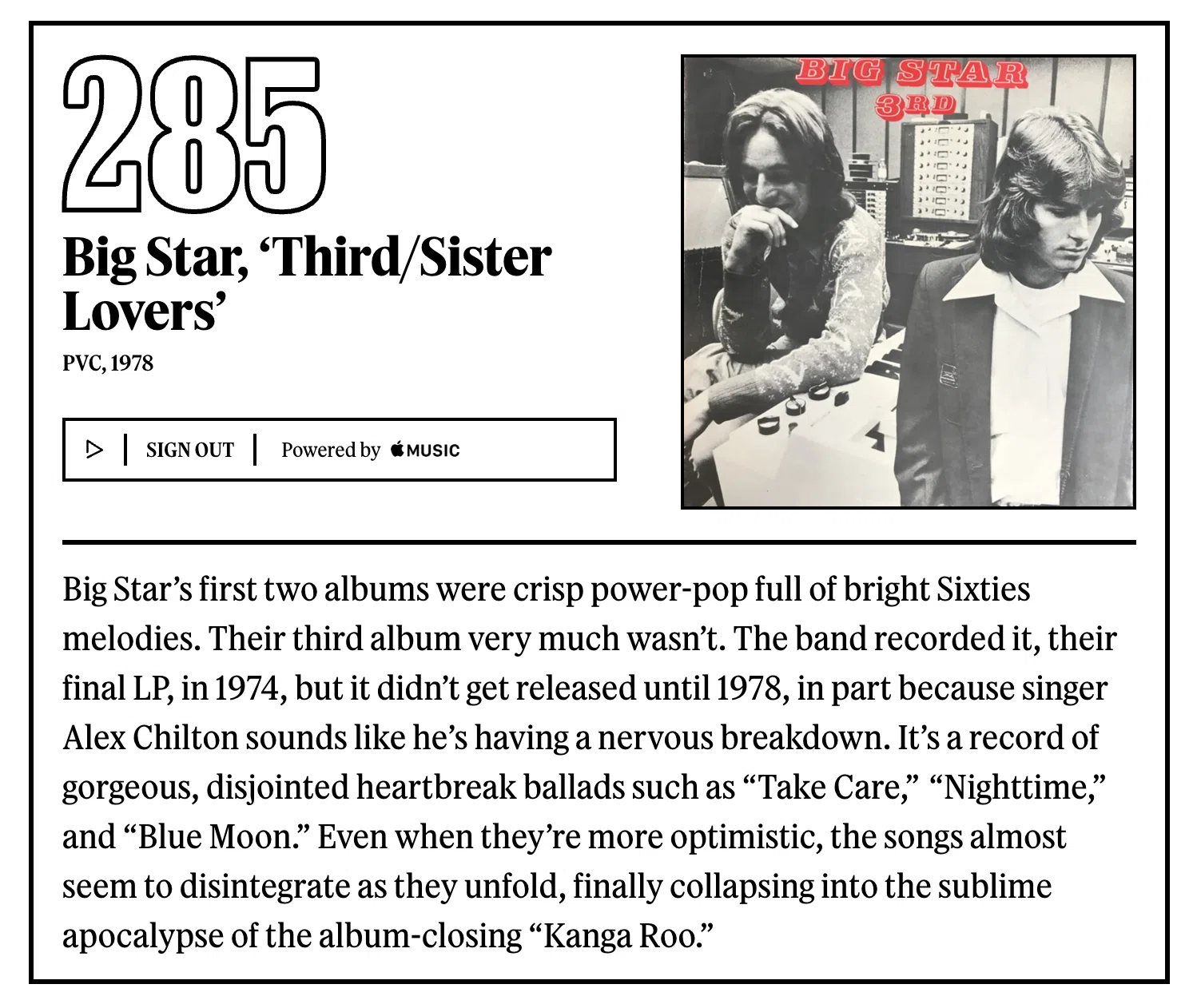 285位：ビッグ・スター『Third/Sister Lovers』｜「歴代最高のアルバム