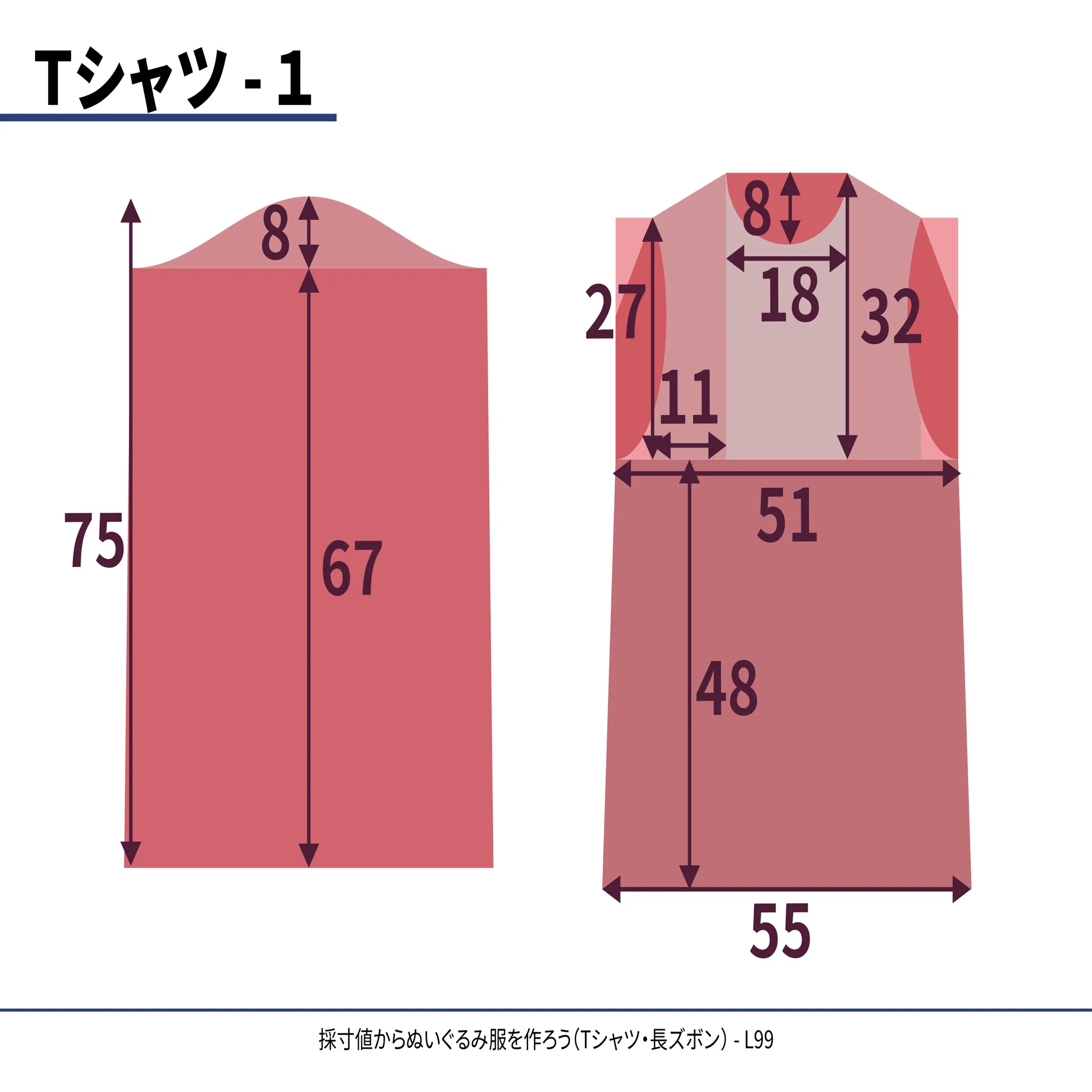 採寸値からぬいぐるみ服を作ろう（Tシャツ・長ズボン）｜L99