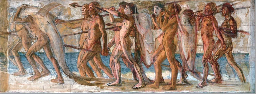 青木繁 絵画 ② ワタクシ流☆絵解き館その1 青木繁「海の幸」②白い顔の二人の人物に託