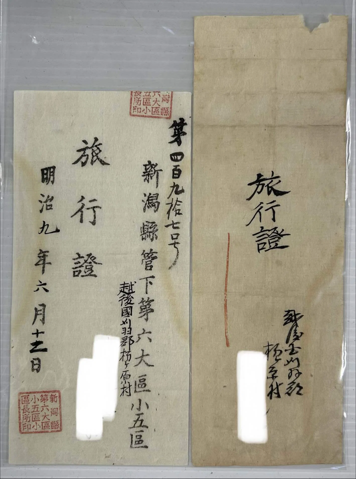 旅行證』📜明治9年（1876年）6月13日新潟縣管下 第六大區小五區越後國