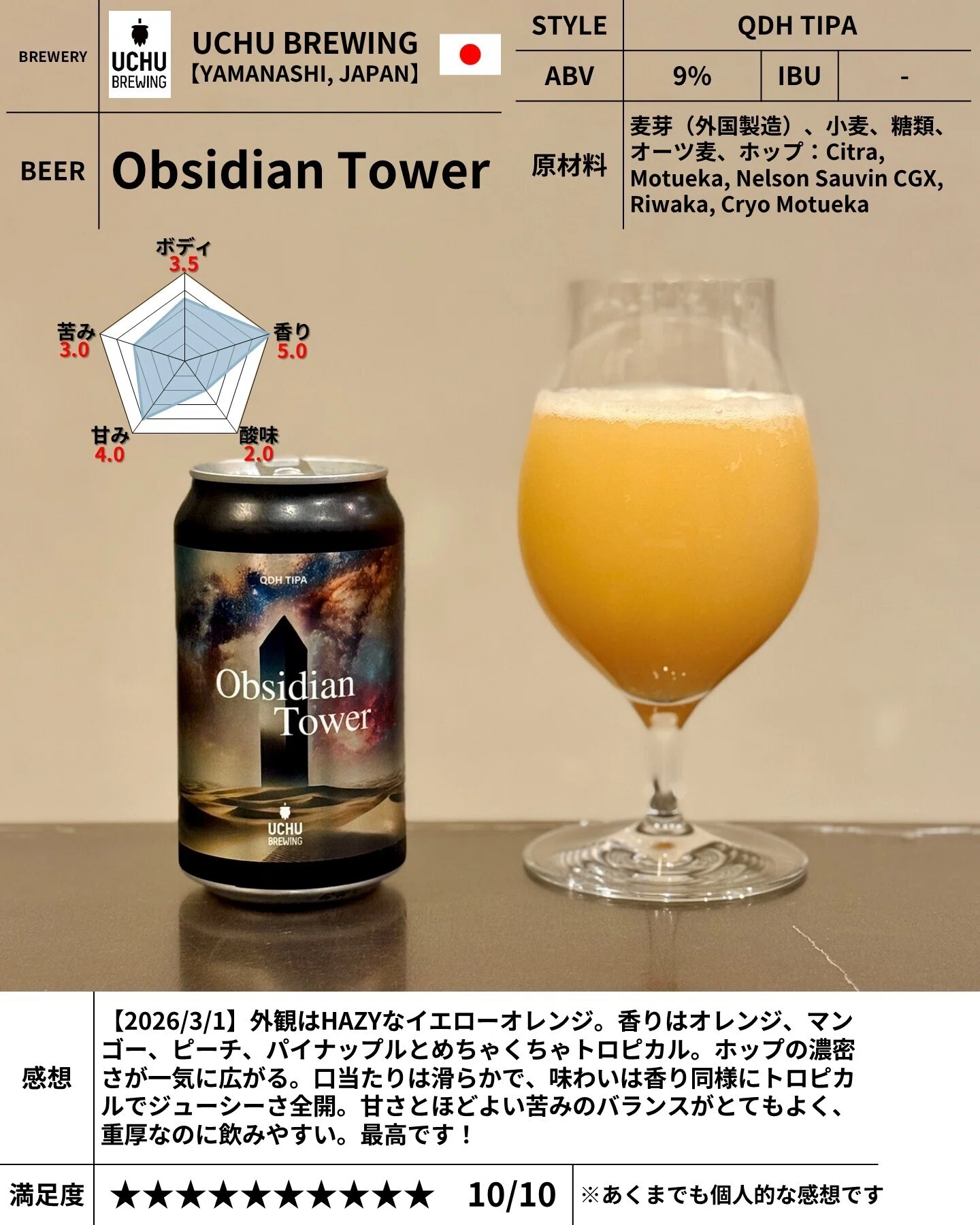 UCHU BREWING（うちゅうブルーイング）の「Obsidian Tower」｜yamashin0120
