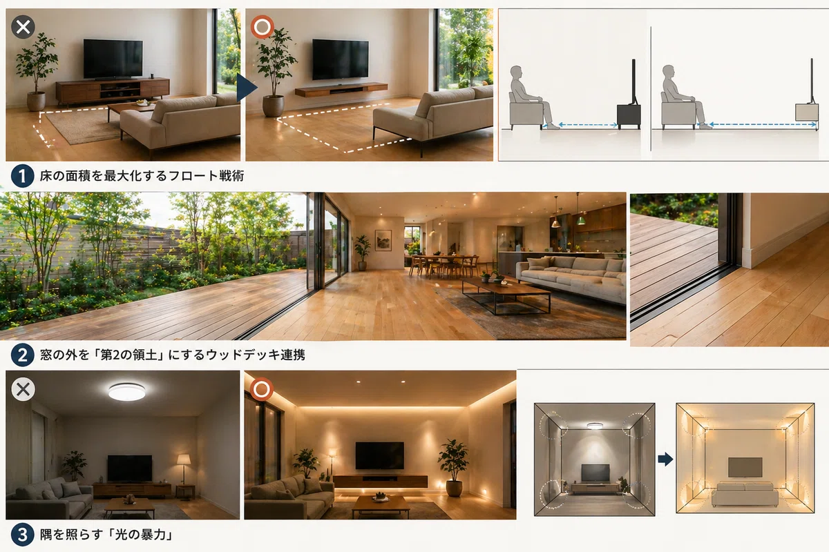 狭いリビングを広く見せる方法｜間取り変更で後悔しないコツ｜個人の住まい選びと不動産/施工事業者の売上UPを支える不動産メディア