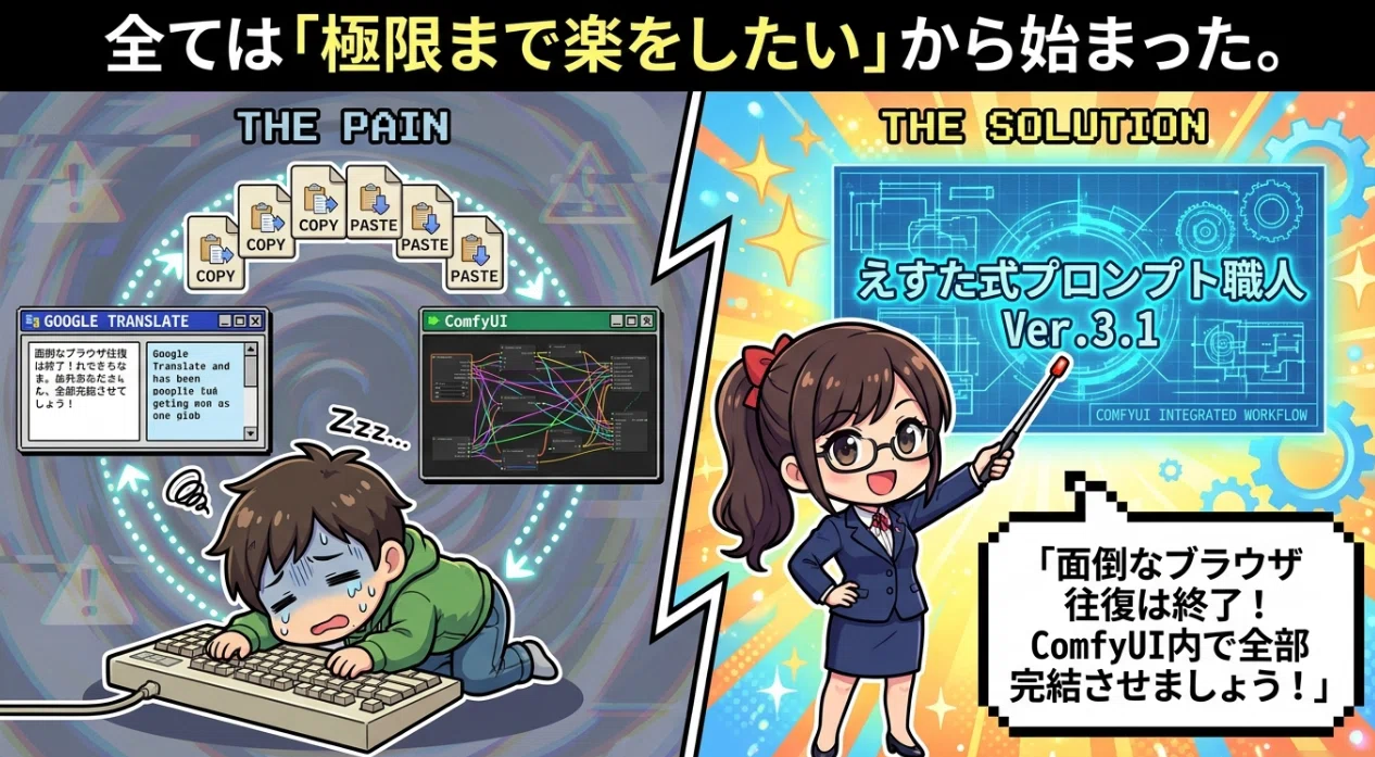 ComfyUI内で完結するプロンプト自動錬成ノードを作った理由｜えすた式