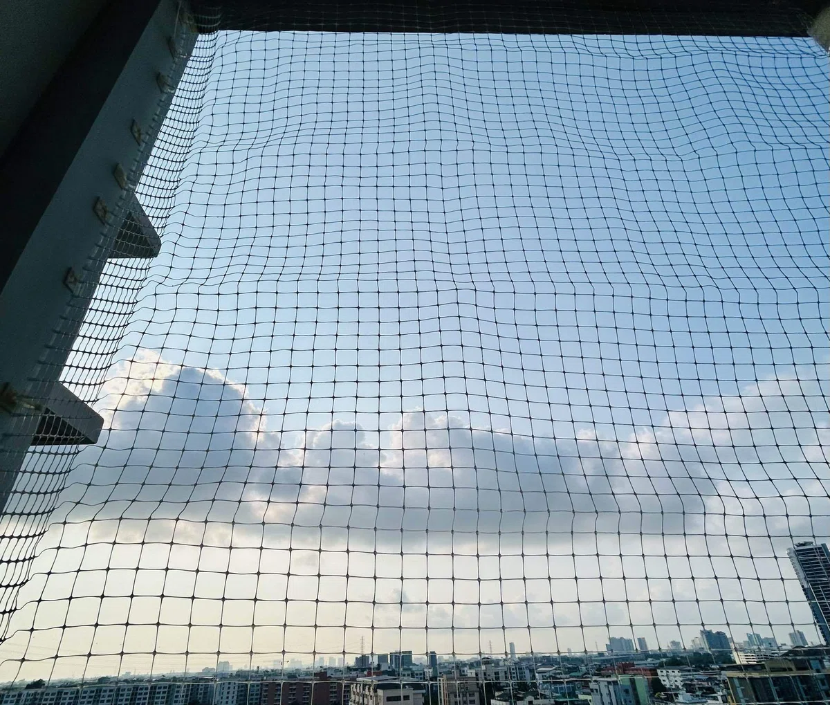 ネットつけたバルコニーから見える空